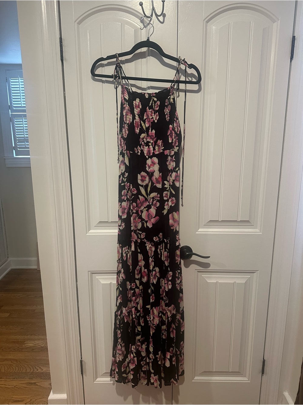 Free People Black Maxi Dress with Pink Floral Detail